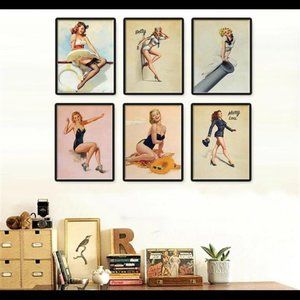 Retro Style World War II Sexy Pin Up Girl Poster Wall Art Decor Set of 6 Prints